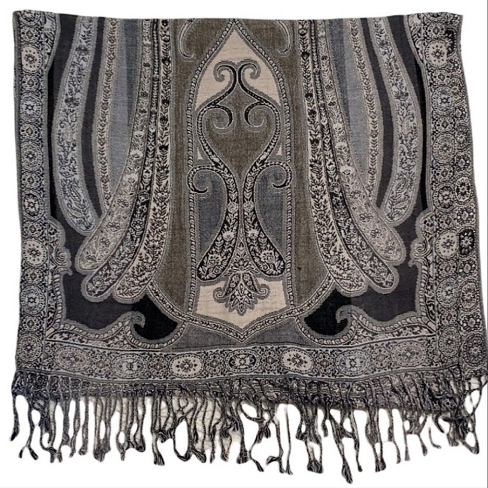 Neutral Pattern Fringe Scarf Wrap